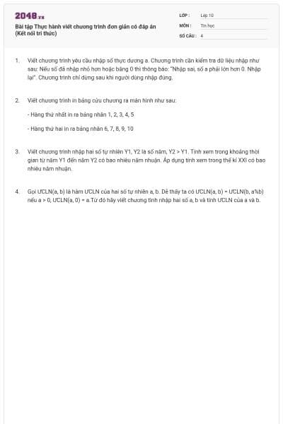 Bài tập Thực hành viết chương trình đơn giản có đáp án (Kết nối tri thức)