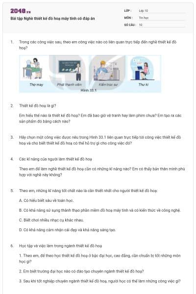 Bài tập Nghề thiết kế đồ hoạ máy tính có đáp án