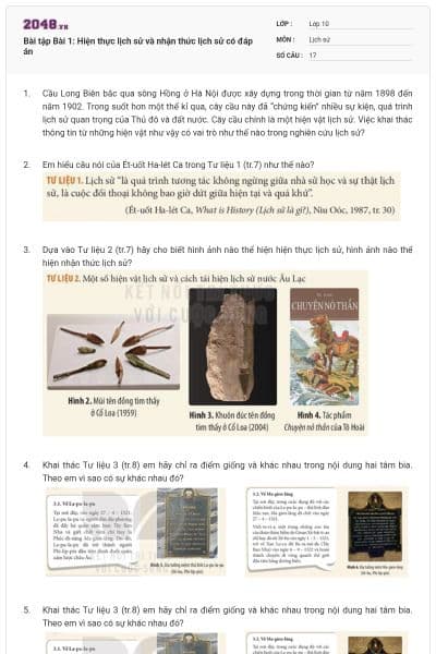 Bài tập Bài 1: Hiện thực lịch sử và nhận thức lịch sử có đáp án
