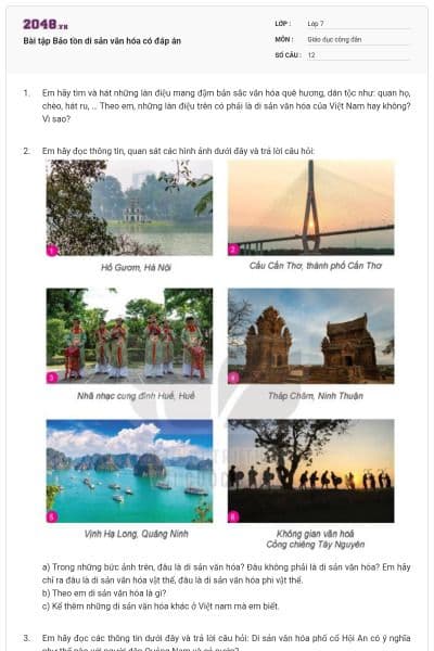 Bài tập Bảo tồn di sản văn hóa có đáp án