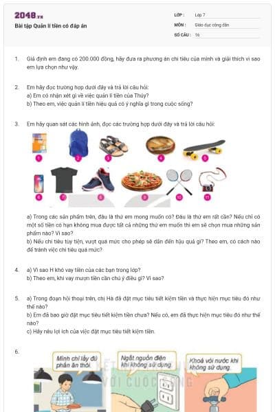 Bài tập Quản lí tiền có đáp án