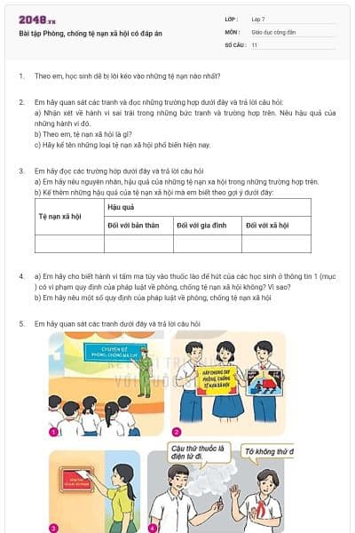 Bài tập Phòng, chống tệ nạn xã hội có đáp án