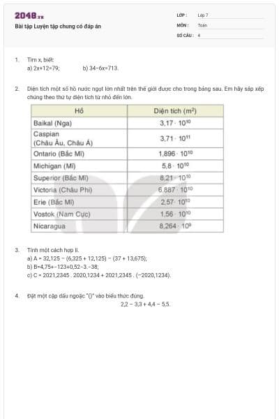 Bài tập Luyện tập chung có đáp án