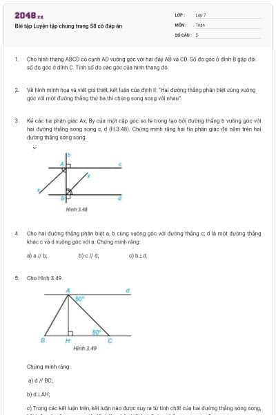 Bài tập Luyện tập chung trang 58 có đáp án