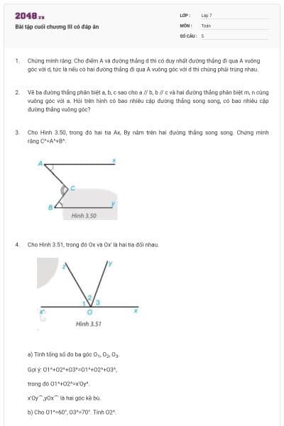 Bài tập cuối chương III có đáp án