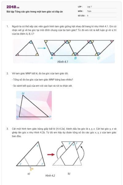 Bài tập Tổng các góc trong một tam giác có đáp án