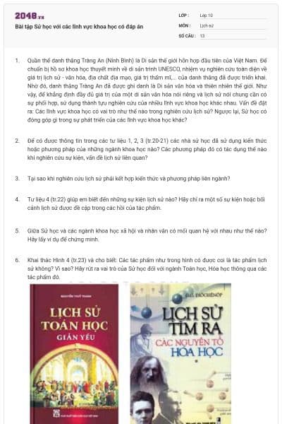 Bài tập Sử học với các lĩnh vực khoa học có đáp án