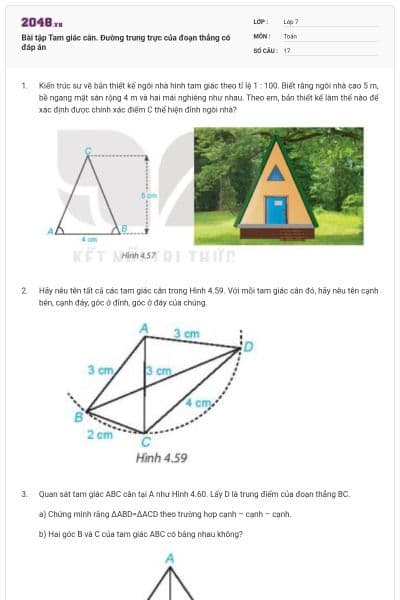 Bài tập Tam giác cân. Đường trung trực của đoạn thẳng có đáp án