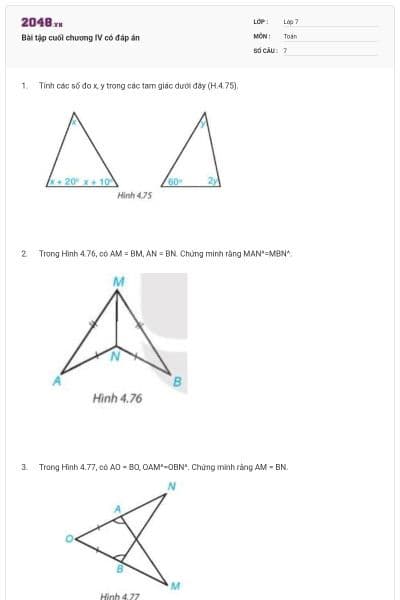 Bài tập cuối chương IV có đáp án