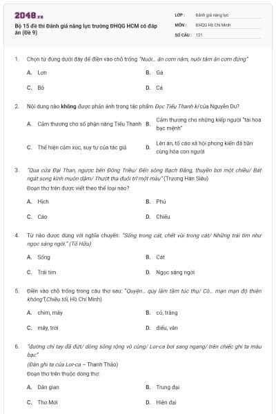 Bộ 15 đề thi Đánh giá năng lực trường ĐHQG HCM có đáp án (Đề 9)