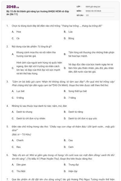 Bộ 15 đề thi Đánh giá năng lực trường ĐHQG HCM có đáp án (Đề 11)