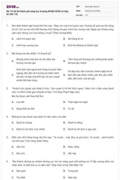 Bộ 15 đề thi Đánh giá năng lực trường ĐHQG HCM có đáp án (Đề 13)