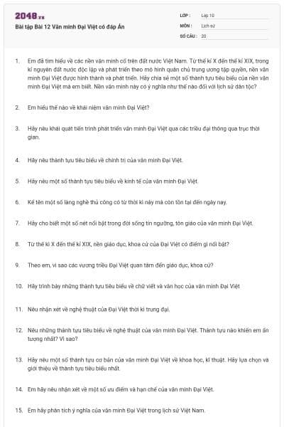 Bài tập Bài 12 Văn minh Đại Việt có đáp Án