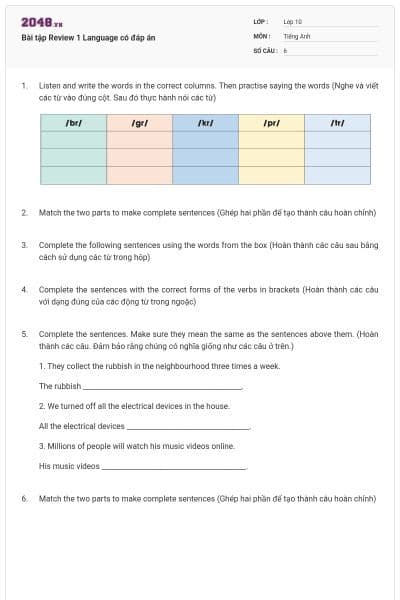 Bài tập Review 1 Language có đáp án