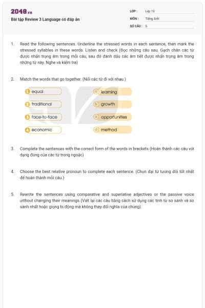 Bài tập Review 3 Language có đáp án