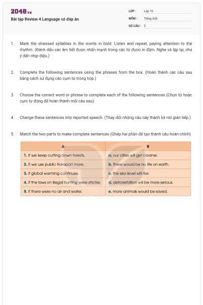 Bài tập Review 4 Language có đáp án