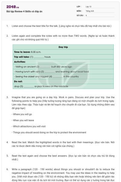 Bài tập Review 4 Skills có đáp án