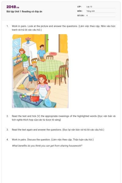 Bài tập Unit 1 Reading có đáp án