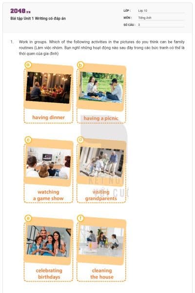 Bài tập Unit 1 Writing có đáp án