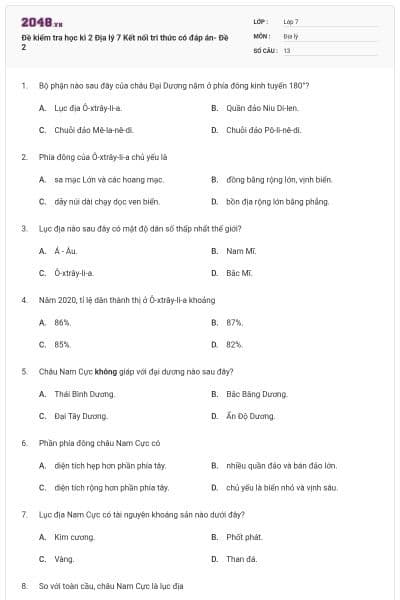 Đề kiểm tra học kì 2 Địa lý 7 Kết nối tri thức có đáp án- Đề 2