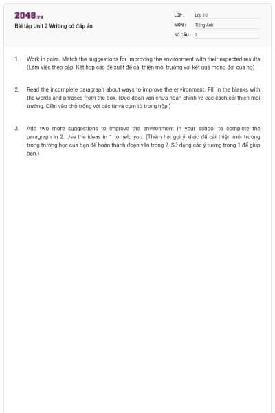 Bài tập Unit 2 Writing có đáp án