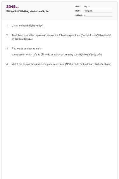 Bài tập Unit 3 Getting started có đáp án