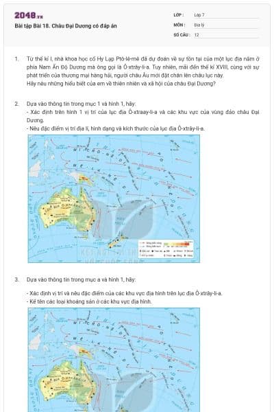 Bài tập Bài 18. Châu Đại Dương có đáp án