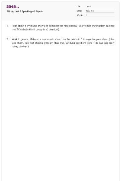 Bài tập Unit 3 Speaking có đáp án