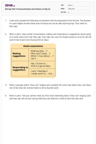 Bài tập Unit 3 Communication and Culture có đáp án