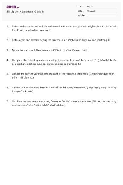 Bài tập Unit 4 Language có đáp án