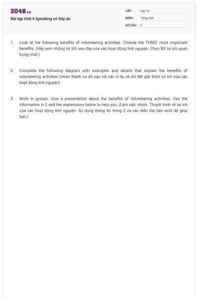 Bài tập Unit 4 Speaking có đáp án