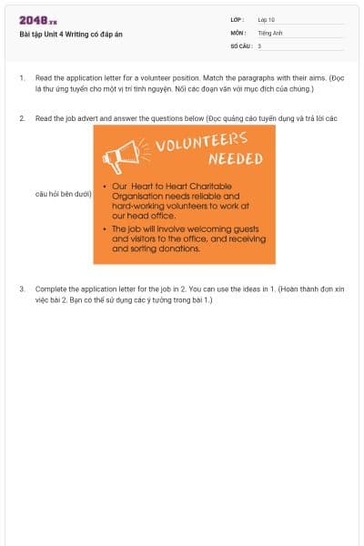 Bài tập Unit 4 Writing có đáp án