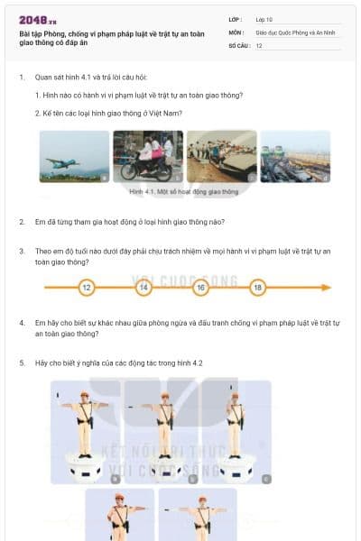 Bài tập Phòng, chống vi phạm pháp luật về trật tự an toàn giao thông có đáp án