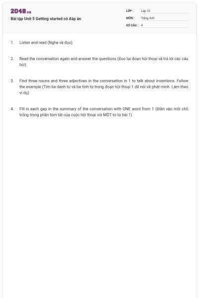 Bài tập Unit 5 Getting started có đáp án