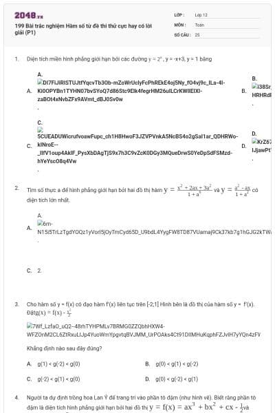 199 Bài trắc nghiệm Hàm số từ đề thi thử cực hay có lời giải (P1)