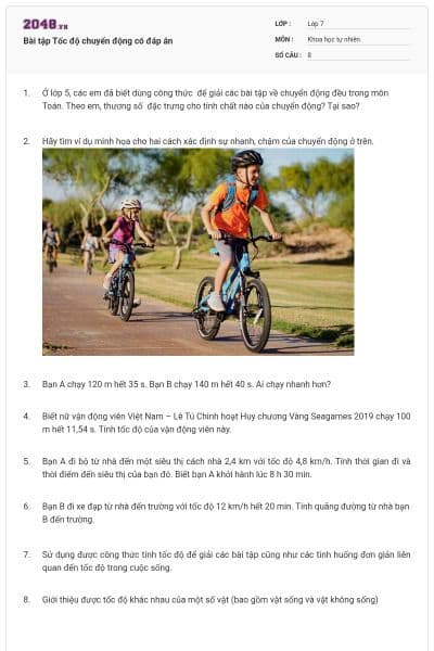 Bài tập Tốc độ chuyển động có đáp án