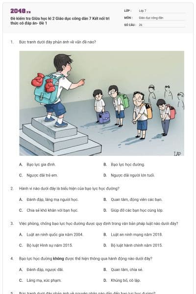 Đề kiểm tra Giữa học kì 2 Giáo dục công dân 7 Kết nối tri thức có đáp án- Đề 1