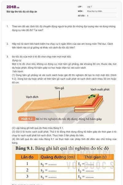 Bài tập Đo tốc độ có đáp án