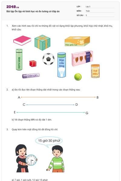 Bài tập Ôn tập về hình học và đo lường có đáp án