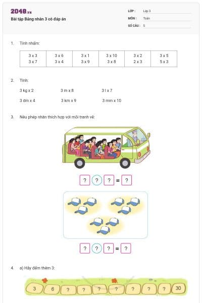 Bài tập Bảng nhân 3 có đáp án