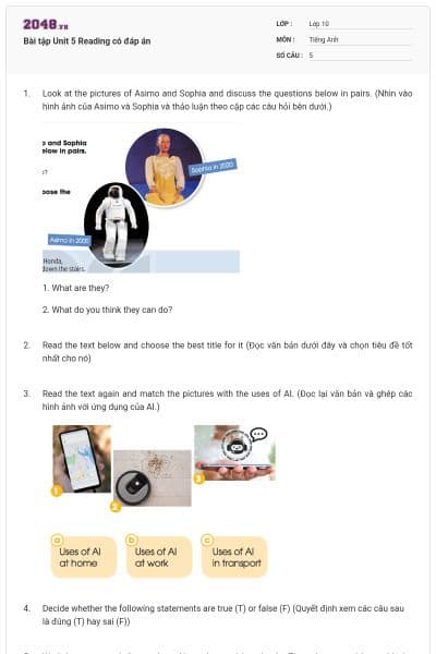 Bài tập Unit 5 Reading có đáp án