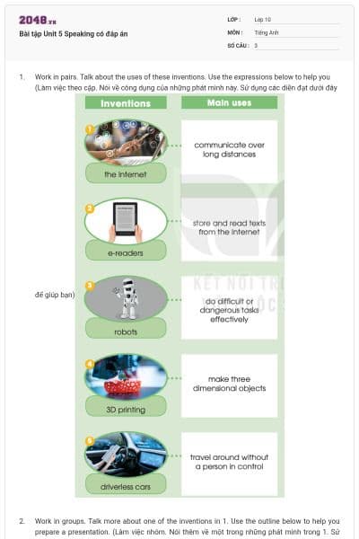 Bài tập Unit 5 Speaking có đáp án