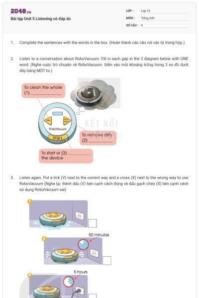 Bài tập Unit 5 Listening có đáp án