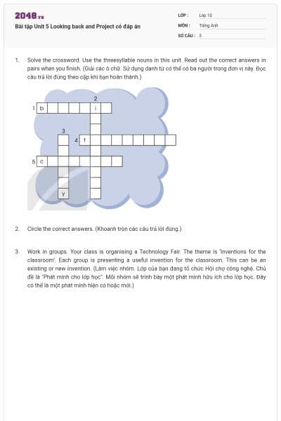 Bài tập Unit 5 Looking back and Project có đáp án