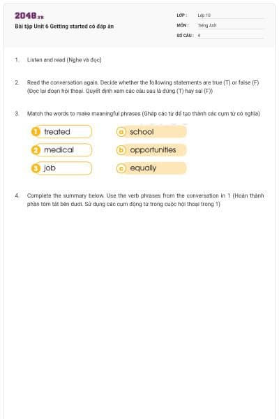 Bài tập Unit 6 Getting started có đáp án