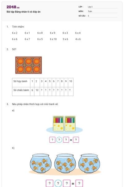 Bài tập Bảng nhân 6 có đáp án