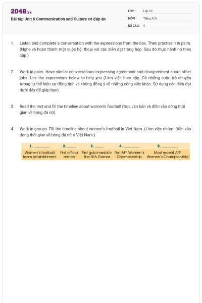 Bài tập Unit 6 Communication and Culture có đáp án