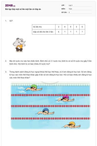 Bài tập Gấp một số lên một lần có đáp án