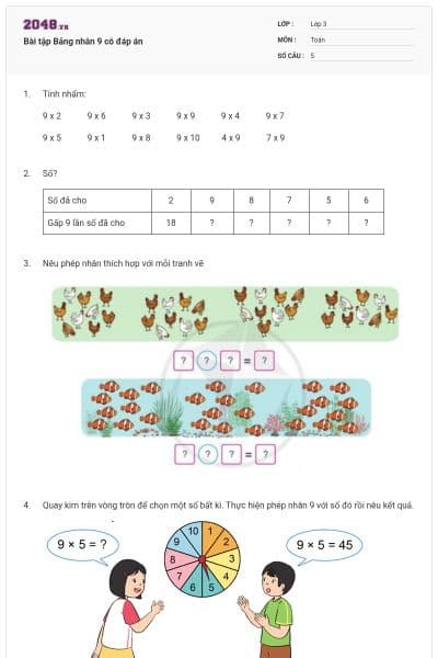 Bài tập Bảng nhân 9 có đáp án