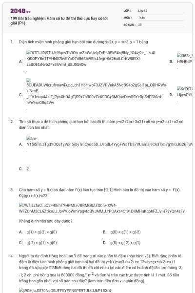 199 Bài trắc nghiệm Hàm số từ đề thi thử cực hay có lời giải (P1)